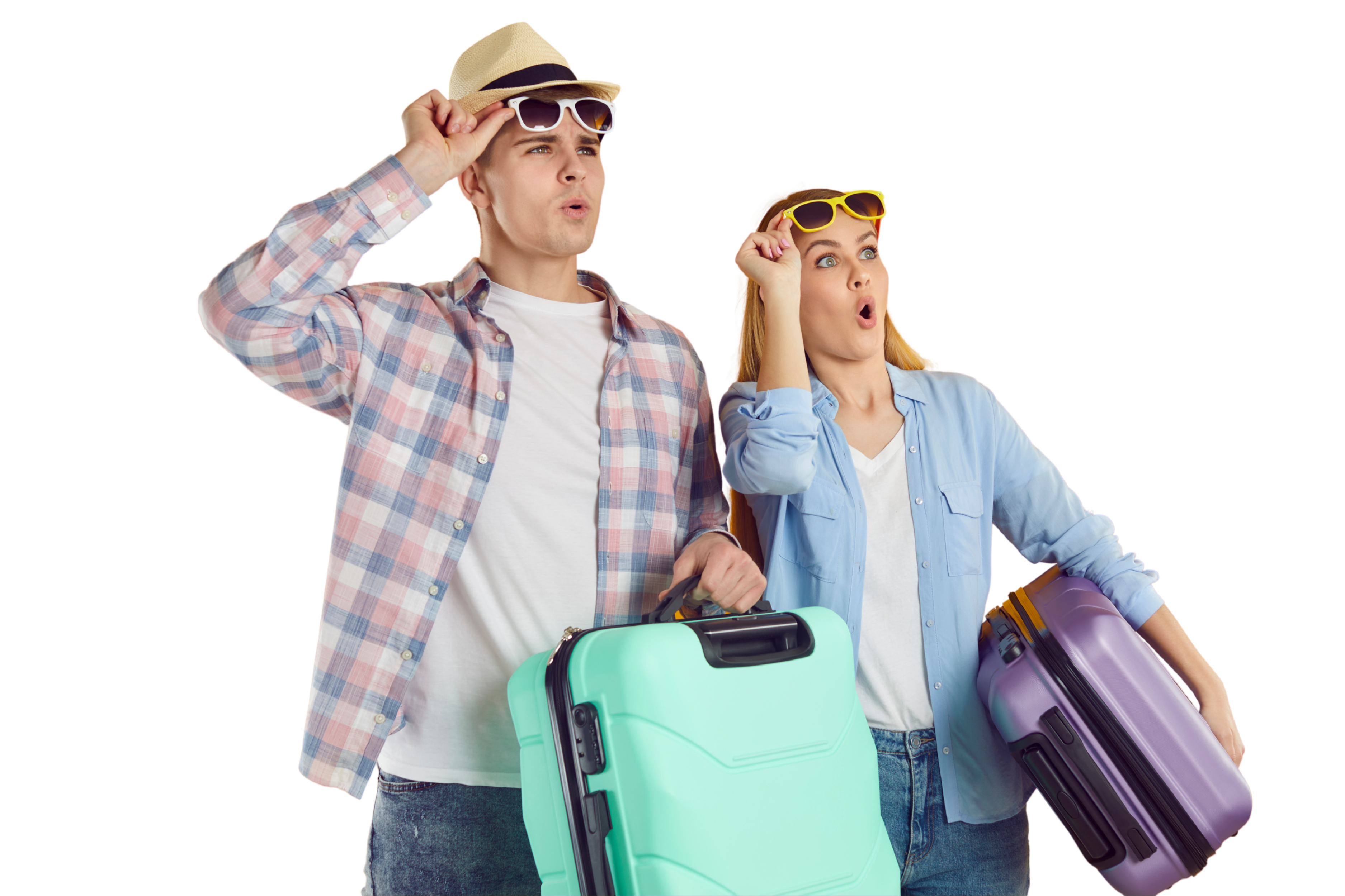 Excited couple with luggage